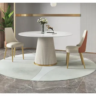 Luxus Tische Runder Tisch Runde Design Edelstahl Möbel Esszimmer Esstische Neu - Beige