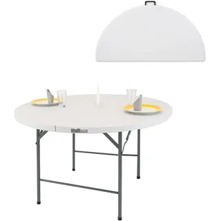 Klapptisch rund ?120 cm Kunststoff/Stahl pulverbeschichtet wetterbeständig rostfrei Campingtisch Partytisch Gartentisch Esstisch Buffettisch Reisetisch mit Tragegriff - Weiß
