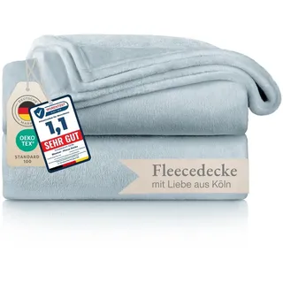 Blumtal Kuscheldecke flauschig - Oeko-TEX zertifizierte Fleecedecke 130x150 cm - Wohndecke 130x150 cm - Decke Couch als Wohn- & Kuscheldecke - Flauschdecke - Wohndecke Kuscheldecke Hellbau