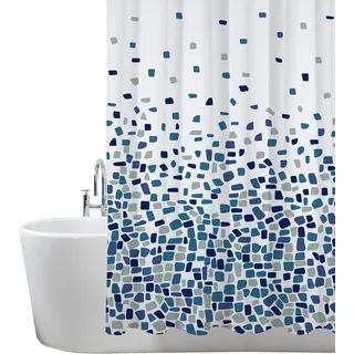 ANSIO 2er-Pack Duschvorhang - 180 x 180 cm (71 x 71 Zoll) - Mosaik Muster - Blau, Badewanne Vorhang, Antischimmel & Waschbar Shower Curtain mit 12 Duschvorhängeringen | 100% Polyester