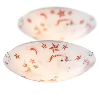 bmf-versand Deckenleuchte Kinderzimmer 2er Set Kinderlampe Decke Einhorn Glas Rund Junge Mädchen