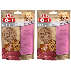 8in1 Meaty Treats, gefriergetrocknete Hunde Leckerlis aus Ente, 100% Fleisch, getreidefrei und ohne Zucker, 50 g Beutel (Packung mit 2)