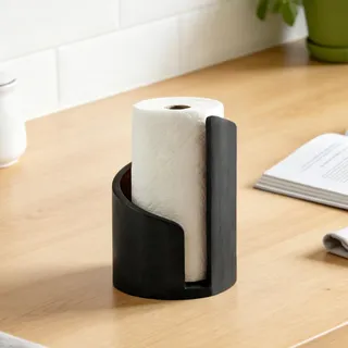 Küchenrollenhalter Holz,Papierhandtuchhalter,3.94 X 5.9 in Küchenrollenhalter Stehend mit Runder Rutschfestem Basis aus Holz,Papierrollenhalter für Küche Badezimmer Paper Holder (Schwarz)