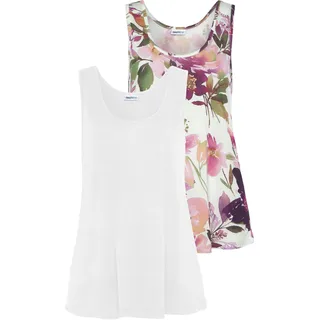 Tanktop BEACHTIME, Damen, Gr. 44/46, weiß (bedruckt, weiß), Jersey, Obermaterial: 100% Viskose. Obermaterial 2: 100% Viskose, bedruckt, figurumspielend hüftlang, Rundhals, Tops Tanktop, mit Blumendruck, lockere Sommertops aus Jersey, Topseller