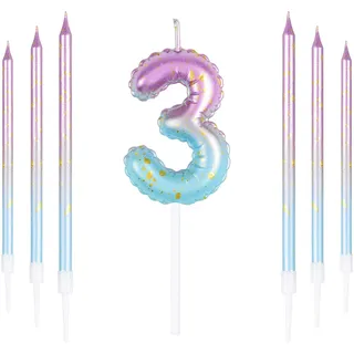 Rosa blaue 3rd Geburtstag Kerze, rosa Zahl 3 Kerzen für Kuchen, bunte dünne Party Kerzen, Happy Birthday Kerzen Zahl, rosa blaue Kuchen Kerzen Kuchen Toppers für Mädchen Jungen Geburtstag Party