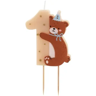 Partydeco Geburtstagskerze Zahl 1 7 cm braun