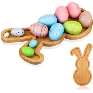 Cabilock Osterhasen Teller Hasenförmige Servierplatte aus Bambus 28x15cm Holzservierplatte für Osterparty-Tischdeko Wiederverwendbares Speisetablett & Serviertablett für Snacks, Obst, Süßigkeit