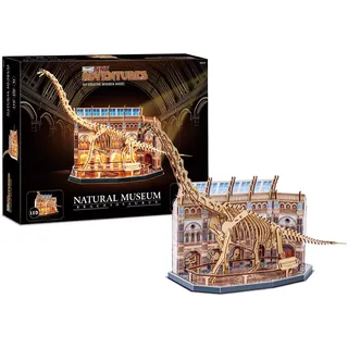Revell Natural Museum Brachiosaurus Skeleton | 58cm x 38cm 3D Holzpuzzle Dinosaurier mit LED Beleuchtung | 216 Teile Holzbausatz als Deko Nachtlicht | ab 10 Jahren