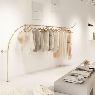 Robuster Kleiderständer aus Metall zur Wandmontage, kreatives Bogen-Design, Präsentationsständer in Gold, für Boutiquen, Einzelhandelsgeschäfte und gewerbliche Nutzung