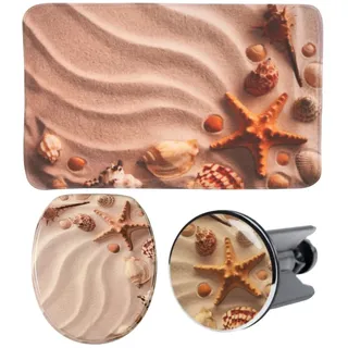 Sanilo Badaccessoire-Set »Sanibel« bestehend aus WC-Sitz, Badteppich und Waschbeckenstöpsel, beige