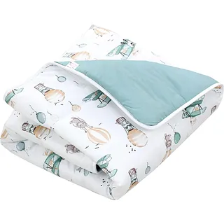 TupTam Krabbeldecke für Baby 120x120 cm - Gepolsterte Spieldecke Baby Baumwolle, XXL, OEKO-TEX, Weich & Hautfreundlich, Farbe: Füchse/Flugzeuge/Ballons/Grün