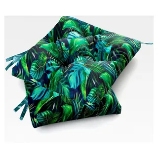 Wasserdichtes Stuhlkissen 45x45 cm – Gartenkissen für Stühle und Sessel – Dicke Sitzauflage 6 cm – Wetterfeste Outdoor-Sitzauflage für Gartenmöbel – Pflegeleichtes 4er Set – Blaue Blätter