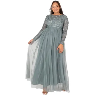 Maya Deluxe Damen Embellished Long Sleeve Maxi Formal Dress, Misty Green, 42