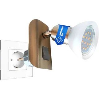 Trango LED Steckdosenlicht mit Glasschirm, Steckerdoese Nachtlicht inkl. 1x GU10 LED Leuchtmittel 3000K warmweiß & Ein/Aus- Schalter Steckdose Treppenlicht, Steckdosenlicht (1x Edelstahl-Optik)