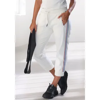 Relax-Caprihose H.I.S, Damen, Gr. S (36/38), N-Gr, ecru, Interlock, Obermaterial: 100% Baumwolle, unifarben mit Farbeinsatz, bequem ca. Mitte Wade, Hosen Relax-Caprihose, mit seitlichen Tapestreifen, Topseller