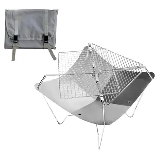 Klappgrill BBQ Camping Outdoor Mobiler Edelstahl Grill Tragbar Faltbar Mit Feuerschale