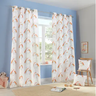 Lüttenhütt Gardine »EINHORN« Ösen 1 Stk. tlg. Kindergardine, Einhorn, Regenbogen, einseitig bedruckt, weiß