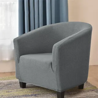 Highdi Sesselschoner Clubsessel 1 Sitz Einfarbiges Jacquard Stretch Sesselhusse Tub Chair Sesselüberwürfe Waschbar Universal Stuhlbezüge für Café, Bar, Büro, Empfang (Hellgrau)