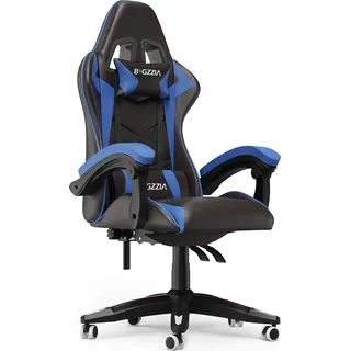 Bigzzia Bürostuhl Ergonomisch, Schreibtischstuhl, Drehstuhl, Gaming Sessel, Gamingstuhl, mit Kopfstützen, bis zu 110 kg, Blau - Blau