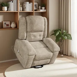 INONEFT Relaxsessel Fernsehsessel mit Aufstehhilfe & USB, Massagesessel mit Massagefunktion & Lenden Wärmefunktion, für Wohnzimmer Schlafzimmer, Braun - Braun