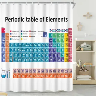 GCIREC Duschvorhang, 150x180cm, Lustiges Periodensystem Wissenschaft Kind Pädagogisch Wasserdichter Stoff Maschinenwaschbarer Badezimmervorhang mit Haken