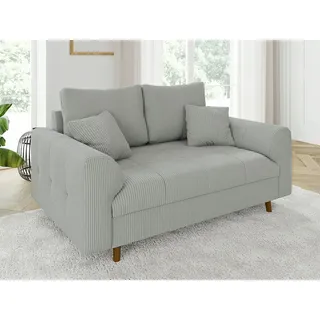 s-style möbel Sofa Couch 2 Sitzer Mit Kissen 150 x 93 x 81 cm Freistehend Kratzfest Massivholzfüße Braun Cord Stoff Milo Hellgrau