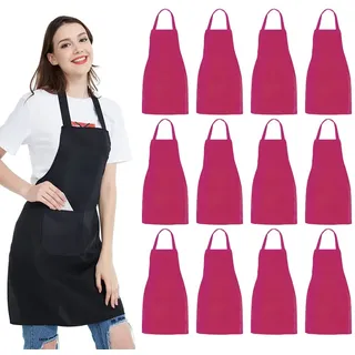 NOBONDO Kochschürze, Unisex, mit 2 geräumigen Taschen, maschinenwaschbar, für Küche, Basteln, Grillen, Zeichnen, schwarz, 12 Stück