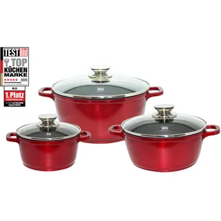 Topf-Set ELO "Rubino Topfset 3-teilig", rot glitzernd, Töpfe, Topf-Set, mit Glitzer-Glamour-Effekt