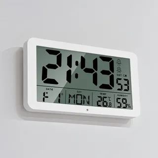 Seutgjie Digitale Wanduhr Groß 9 Zoll Tischuhr Seniorenuhr mit Datum Wochentag Temperaturanzeige Feuchtigkeit DST-Funktion 2 Weckzeiten Snooze Modi 12/24 Stunden
