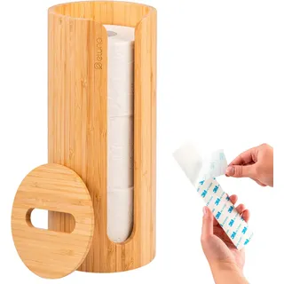 eluno Toilettenpapieraufbewahrung, für 3 Rollen, Bambus , Braun , Holz , 14.5x34x14.5 cm , Badezimmer, WC Ausstattung, Toilettenpapierhalter