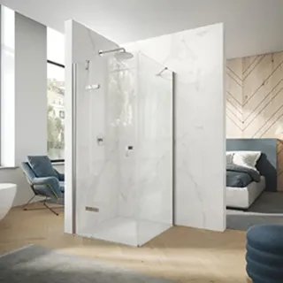 HÜPPE Design pure Viereck Schwingtür mit festen Segmenten mit Beschlag, Breite:90cm Höhe:197cm, linksseitige Befestigung, 8P9003123322, Duschkabine: Profilfarbe Black Edition Glas ESG klar mit