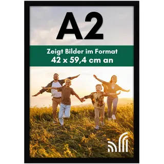 Americanflat Bilderrahmen A2 in Schwarz - Posterrahmen mit Verbundholz und Kristallklare Abdeckung aus Acryl - Horizontale und Vertikale Formate für die Wand
