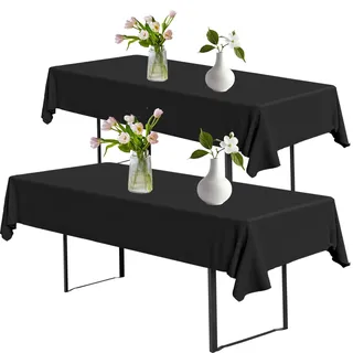 2 Stück Biertisch Tischdecken 100x250 cm, Abwaschbar und Wasserdicht, Wetterfeste Outdoor Tischdecke für Geburtstag, Partys, Wohnzimmer, Esszimmer, Rechteckige Bierzeltgarnitur Deko (Schwarz)