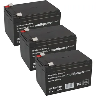 Multipower 3x 12V 12Ah BLEI AKKU BATTERIE für ELEKTROFAHRRAD ELEKTROSCOOTER E-BIKE USV MP