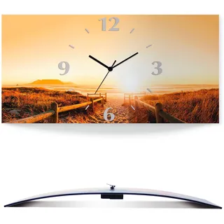 ARTland Wanduhr Sonnenuntergang Panorama Strand Größe: 60x30 cm - Ocker