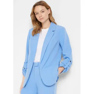 Jackenblazer BONPRIX "Blazer", Damen, Gr. 36, mittelblau, Web, Obermaterial: 90% Polyester, 10% Elasthan. Futter: 100% Polyester, unifarben, oversize Po-bedeckend, Krempelärmel,mit Knopf,mit Riegel, Blazer Jackenblazer, mit klassischem Reverskragen, mit Stretch-Material, Krempelärmel