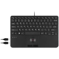 Perixx PERIBOARD-526 US, kabelgebundene Mini-USB-Tastatur mit Trackball, X-Typ-Scherentasten, 29 x 18 x 2,8 cm, integrierte 2 USB-Hubs, US-Englisch