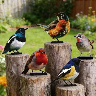 KUWUNG 5 Stück Vogel Vögel Gartenstecker, Gartendeko für Draußen Wetterfest, Metall Vogel Baumstecker mit Doppelseitige Malerei, Mini Vogel Dekofigur für Garten Frühling Deko Pa RTY Dekoration