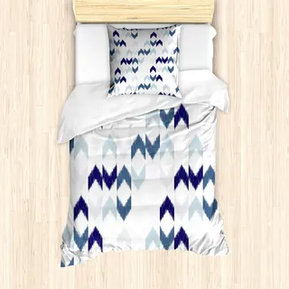 ABAKUHAUS Marine Mantele, Ikat Chevron-Zickzack, Milbensicher Allergiker geeignet mit Kissenbezügen, 135 cm x 200 cm - 80 x 80 cm, Lila Schiefer-Blau Weiß