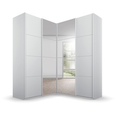 Bild von Quadra Eckschrank inkl. Türendämpfer, mit Spiegeltüren, grau 4-trg. Spiegel, 2 Kleiderstangen, 12 Einlegeböden, BxHxT 181x229x187 cm