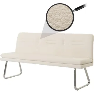 Mendler Sitzbank HWC-H70, Esszimmerbank Bank Polsterbank, Lehne Stoff/Textil Bouclé Edelstahl gebürstet 180cm creme