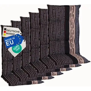 NYVI Gartenstuhl Auflagen Hochlehner 6er Set Barcelona - UV-Beständig, Atmungsaktiv, Strapazierfähig - Hochlehnerauflagen Sitzkissen Outdoor - Sitzauflagen für Gartenstühle 118x50cm Bangui Grau