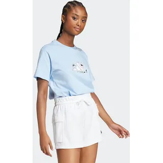 T-Shirt ADIDAS SPORTSWEAR "DOODLE GRAFIK", Damen, Gr. XS, blau (glow blau), Obermaterial: 100% Baumwolle, normal, Rundhals, Shirts T-Shirt, Kurzarm, verspielte Doodle-Grafik, aus Baumwolljersey