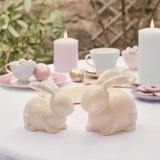 Lights4fun 2er Set LED Hasen weiß 15cm Osterdeko Modern Timer Ostern Deko Osterhase pastell Oster Deko Innen