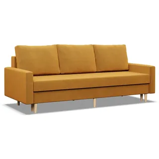 BLANK - Sofa 3-Sitzer mit Schlaffunktion, Wendekissen, Bettkasten, Gelb - Gelb