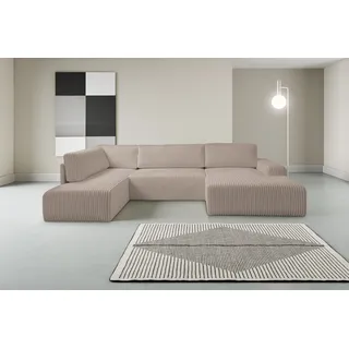 werk2 Wohnlandschaft »Rotterdam-U, U-Form, in kuschelweichem Cord oder Breitcord« Design Sofa mit Schlaffunktion & Bettkasten, Breitcord, Taupe, grau