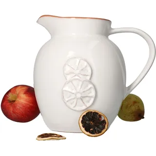 MamboCat Saskia Sangria Krug nostalgisch I Weinkaraffe Keramik I Milchkanne Steingut Geschirr Zitronen Dekor Saftkrug I Wasserkrug Vintage I weiße Karaffe mediterran Landhaus Kanne aus Steingut 1,7l