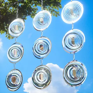 KOSLEOW 3Pcs Edelstahl Windspiele mit 3D Reflektion, Effektive Taubenabwehr & Vogelabwehr für Balkon Garten Teich, Wetterfester Vogelschreck gegen Schwalben, Windspiel Deko Metall Hängend
