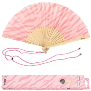 Fisura - Origineller Handfächer mit Eiscreme-Aufdruck. Moderner Fächer aus Holz. Fächer für Kinder. Rosa Fächer. Maße: 42,5 x 23 cm. Materialien: Holz und Textil.