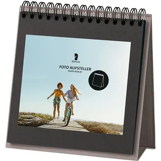 RÖSSLER Foto Tischaufsteller für 13x18 Fotos | Tisch Fotoalbum zum einkleben | Fotoalbum Ringbuch | Fotobuch zum Selbstgestalten | Tisch-Fotohalter | Maße: 190x190mm | 1 Stück | Farbe: Grau | Taupe